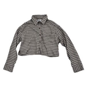 Hollister California Cropped Flannel Shirt Women XS Plaid Button Up Brown Black